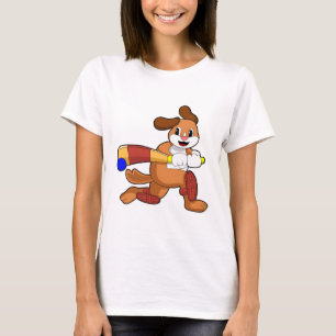 Camiseta Perro en el críquet con bate de críquet
