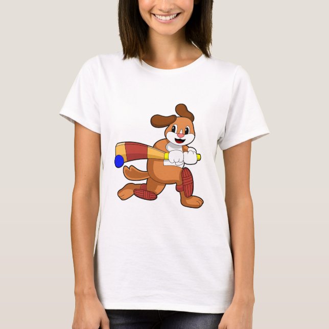 Camiseta Perro en el críquet con bate de críquet (Anverso)