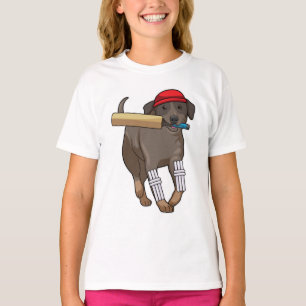 Camiseta Perro en el críquet con bate de críquet