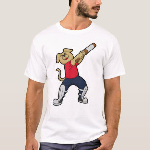 Camiseta Perro en el críquet con bate de críquet