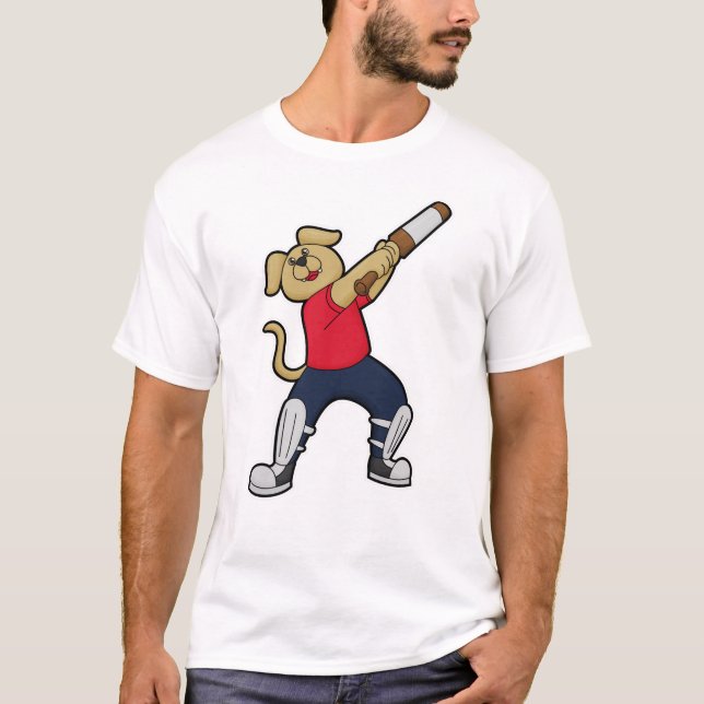 Camiseta Perro en el críquet con bate de críquet (Anverso)