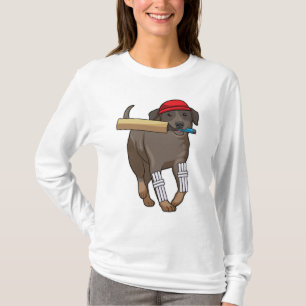 Camiseta Perro en el críquet con bate de críquet
