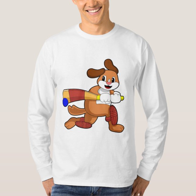 Camiseta Perro en el críquet con bate de críquet (Anverso)