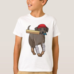 Camiseta Perro en el críquet con bate de críquet