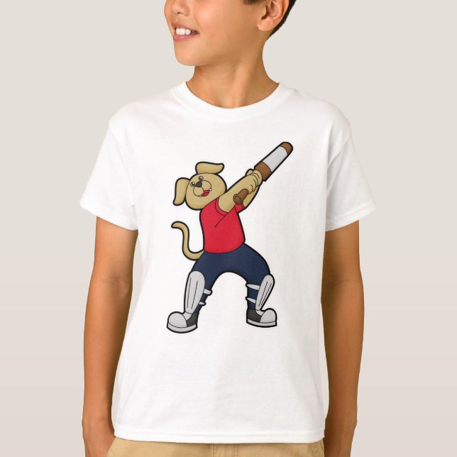 Camiseta Perro en el críquet con bate de críquet (Anverso)