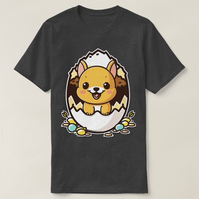 Camiseta Perro en el kawaii del huevo (Diseño del anverso)