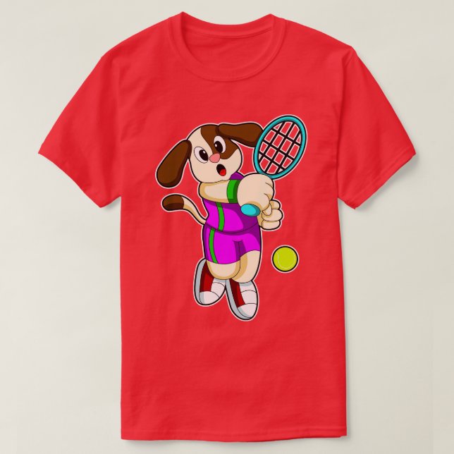 Camiseta Perro en el tenis con raqueta de tenis (Diseño del anverso)