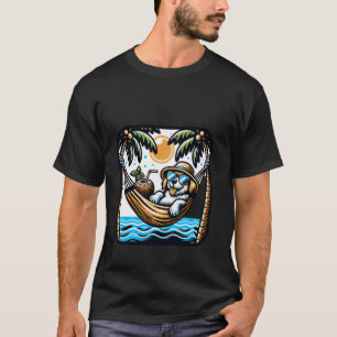 Camiseta Perro en hamaca con gafas de sol y coco