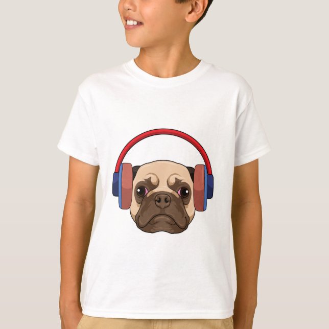 Camiseta Perro en la música con auriculares (Anverso)