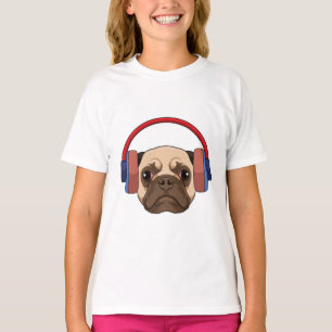 Camiseta Perro en la música con auriculares