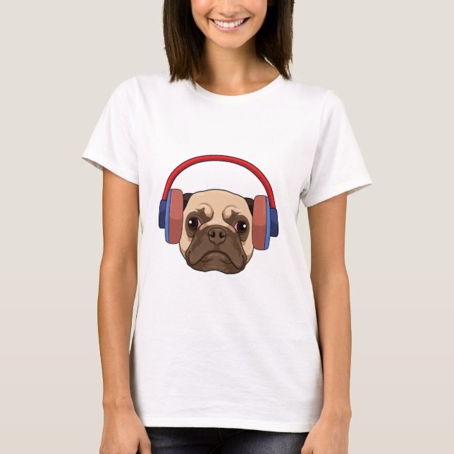 Camiseta Perro en la música con auriculares (Anverso)