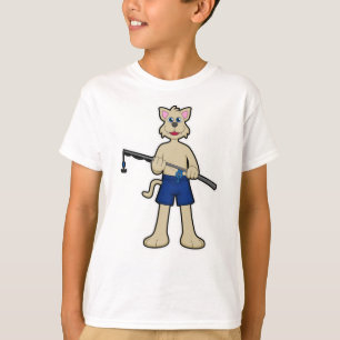 Camiseta Perro en la pesca con vara de pesca y pescado
