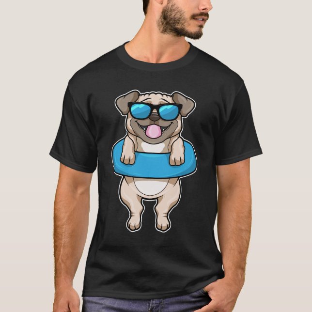 Camiseta Perro en Natación con anillo de natación (Anverso)