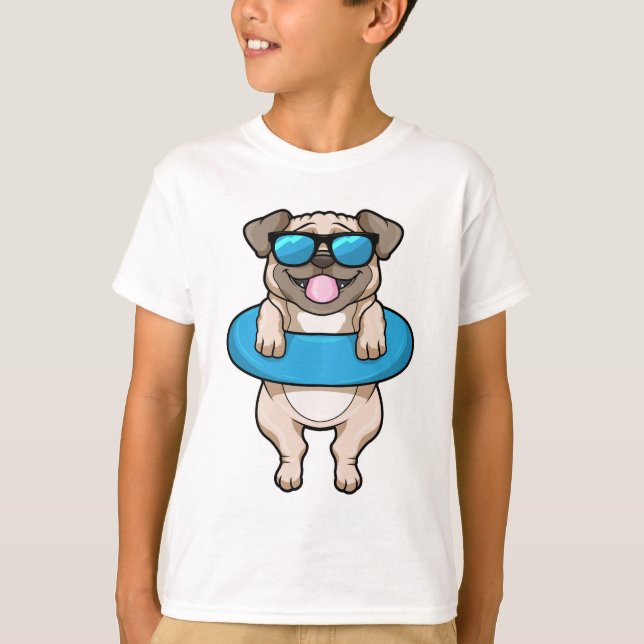 Camiseta Perro en Natación con anillo de natación (Anverso)