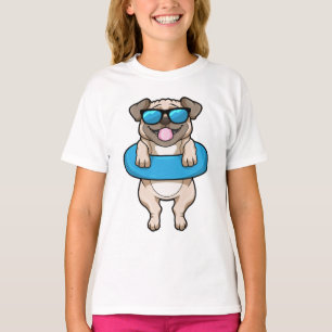 Camiseta Perro en Natación con anillo de natación