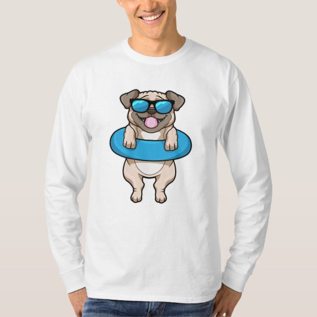 Camiseta Perro en Natación con anillo de natación y gafas d (Anverso)