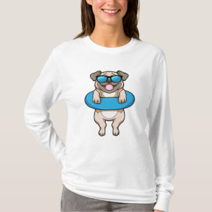 Camiseta Perro en Natación con anillo de natación y gafas d