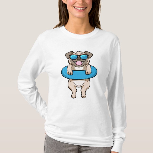 Camiseta Perro en Natación con anillo de natación y gafas d (Anverso)