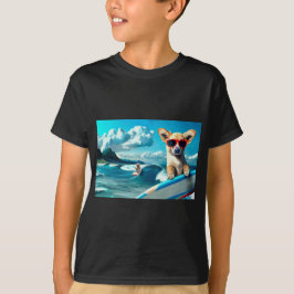 Camiseta Perro en Surfboard usando gafas de sol arte de IA
