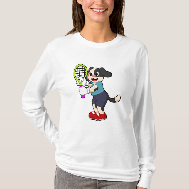 Camiseta Perro en tenis con raqueta de tenis (Anverso)
