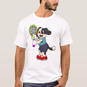 Camiseta Perro en tenis con raqueta de tenis