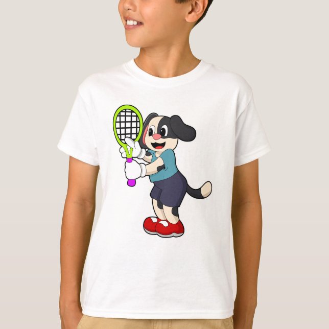 Camiseta Perro en tenis con raqueta de tenis (Anverso)