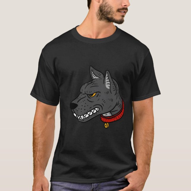 Camiseta Perro enojado. Ilustracion Pitbull. (Anverso)