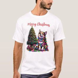 Camiseta Perro envuelto en Navidades Luces de arte