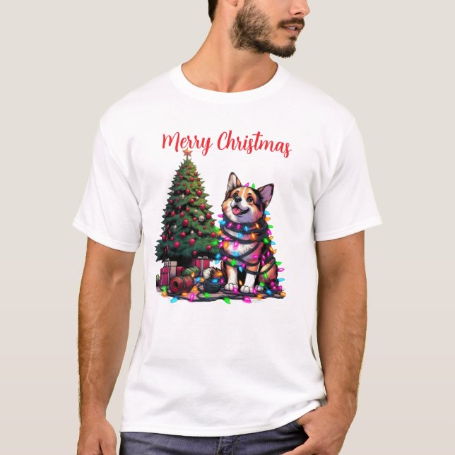 Camiseta Perro envuelto en Navidades Luces de arte (Anverso)