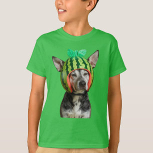 Camiseta Perro escalofriante con casco de sandía
