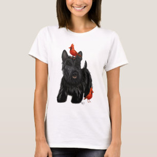 Camiseta Perro escocés y aves rojas