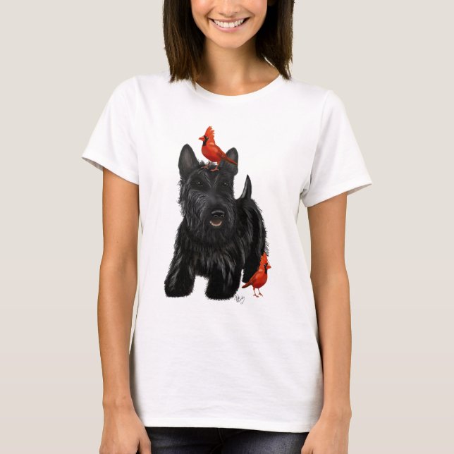 Camiseta Perro escocés y aves rojas (Anverso)