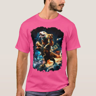 Camiseta Perro espacial Amante Montar Dinosaurio T Rex