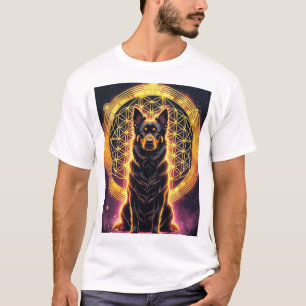 Camiseta Perro espiritual con Mandala dorada y flor de vida