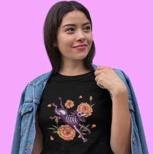 Camiseta Perro esqueleto con marigoldes Día de los Muertos
