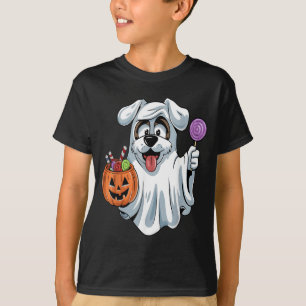 Camiseta Perro fantasma con cesta de dulces de calabaza Hal