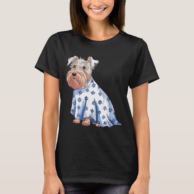 Camiseta Perro fantasma de Halloween con flores divertido H (Anverso)
