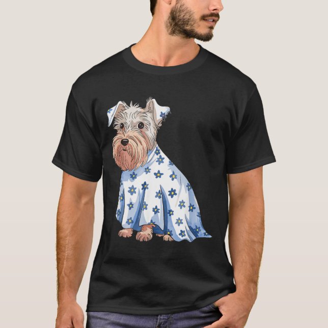 Camiseta Perro fantasma de Halloween con flores divertido H (Anverso)