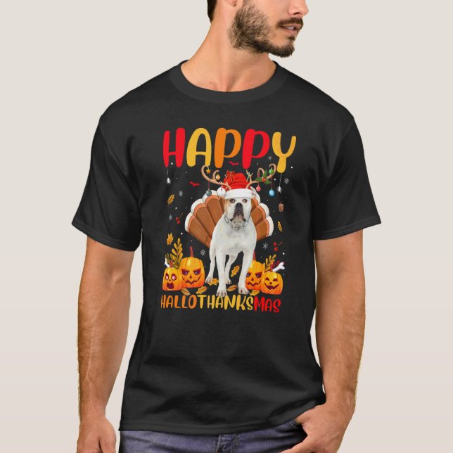 Camiseta Perro  Feliz Bulldog Americano Hellothanksmas (Anverso)