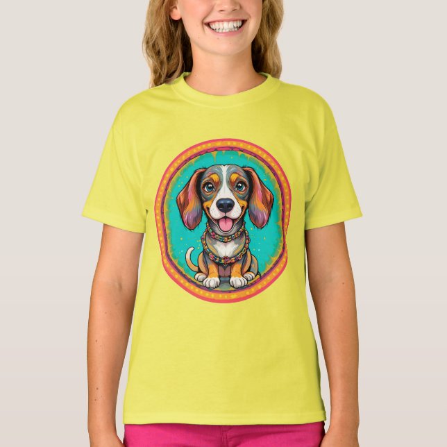 Camiseta Perro Feliz Con un Collar Colorido (Anverso)