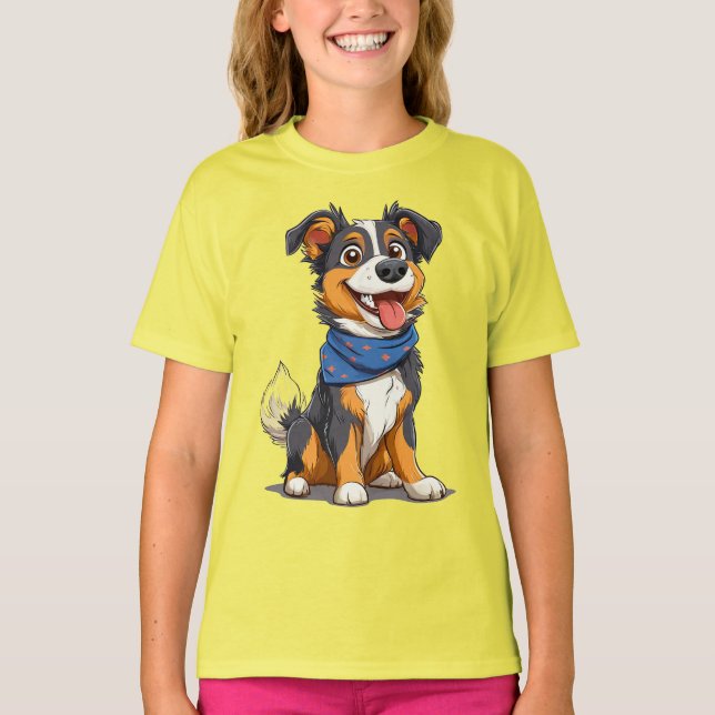 Camiseta Perro Feliz con una Bandana Azul (Anverso)