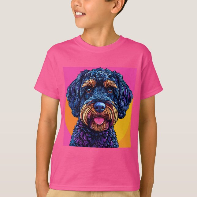 Camiseta Perro Feliz Contra Fondo Colorido (Anverso)