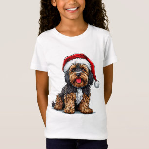 Camiseta Perro Festivo con Sombrero de Santa