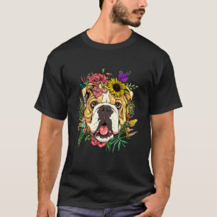 Camiseta Perro Floral Bulldog Americano Botánico Planta Flo