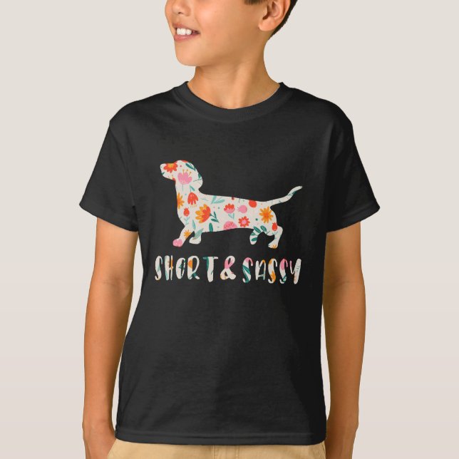 Camiseta Perro floral Dachshund corto y suave (Anverso)