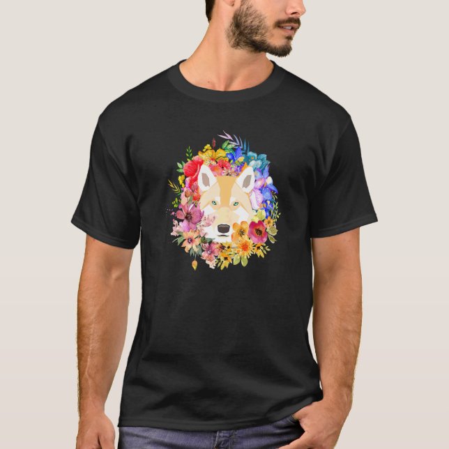 Camiseta Perro Floral Y Flores De Primavera Diseño De Cacho (Anverso)