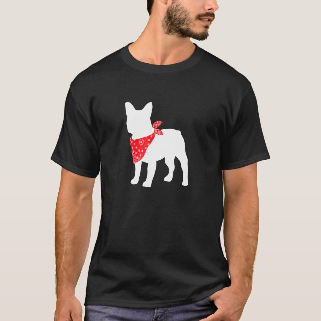 Camiseta Perro francés de Bulldog francés con bandana roja (Anverso)