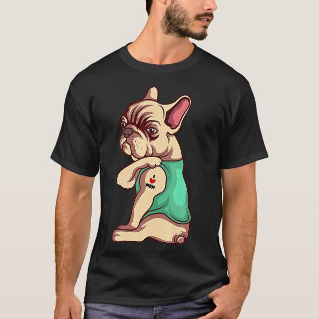 Camiseta Perro francés de Bulldog que amo a mamá también (Anverso)