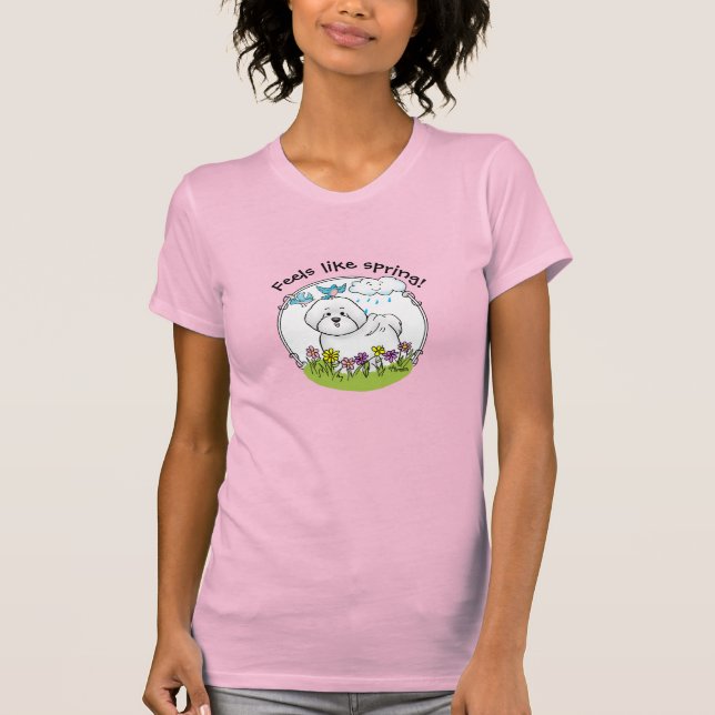 Camiseta Perro frito de Bichon primavera con flores - lindo (Anverso)
