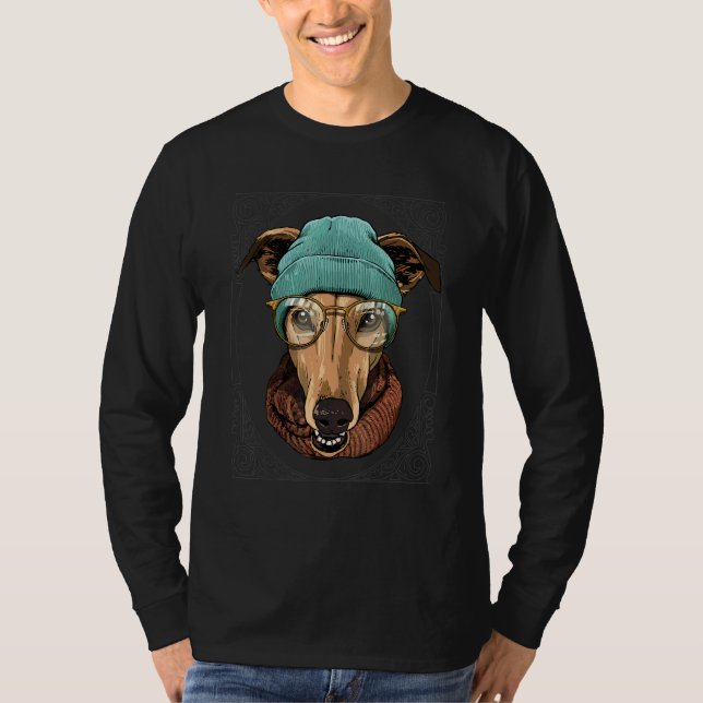 Camiseta Perro Galgo Hipster con Gafas de Sol Mascota (Anverso)